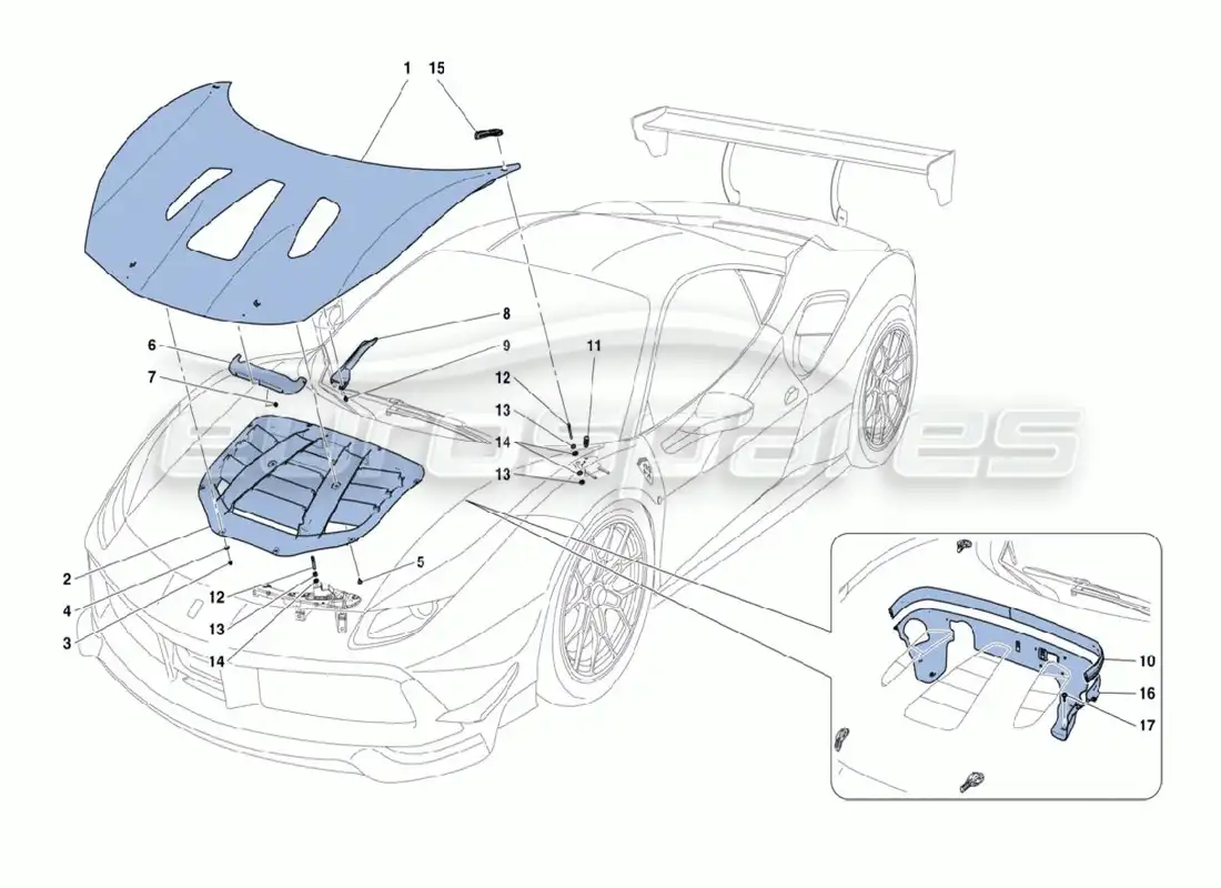 ferrari 488 challenge capucha delantera diagrama de piezas