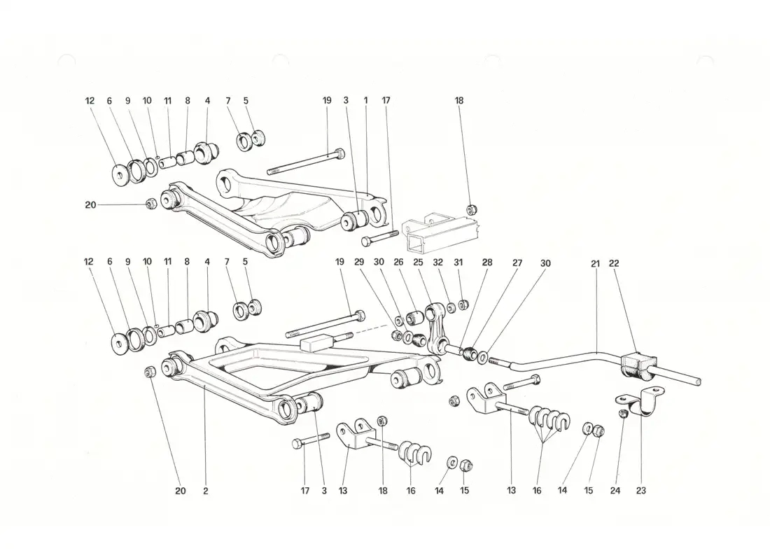 ferrari 208 gtb gts suspensión trasera: horquillas diagrama de piezas