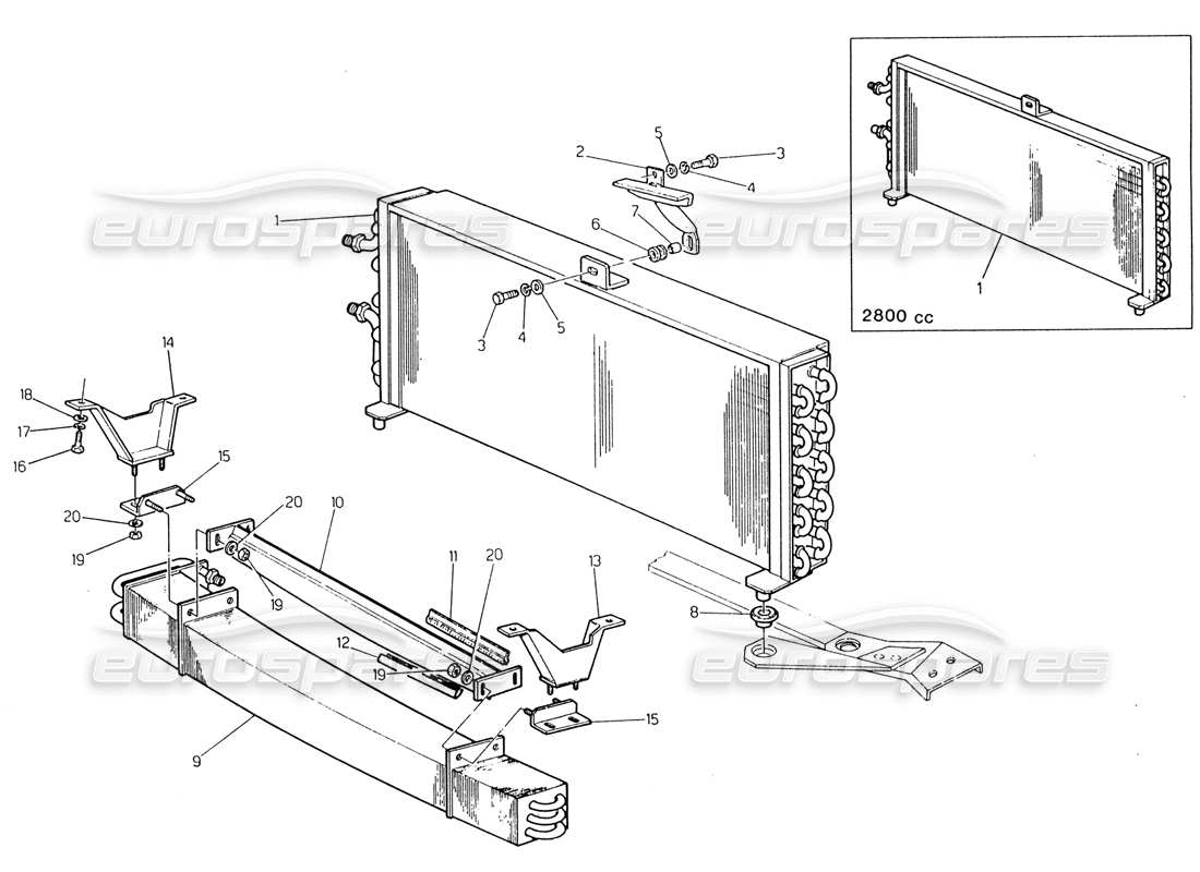 maserati 222 / 222e biturbo diagrama de piezas del condensador superior e inferior (premodificación)