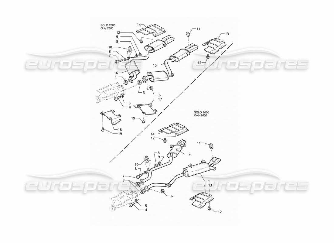 maserati qtp v6 (1996) diagrama de piezas del sistema de escape trasero