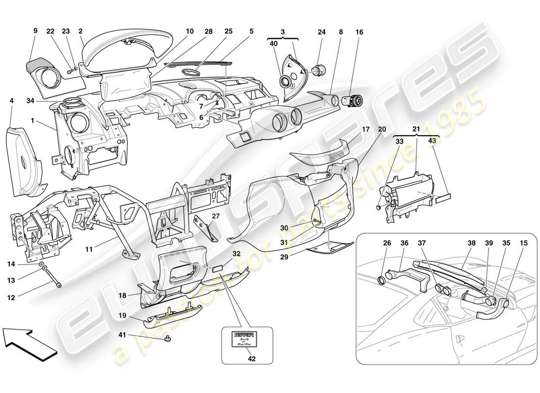 ferrari 599 gto (rhd) panel diagrama de piezas