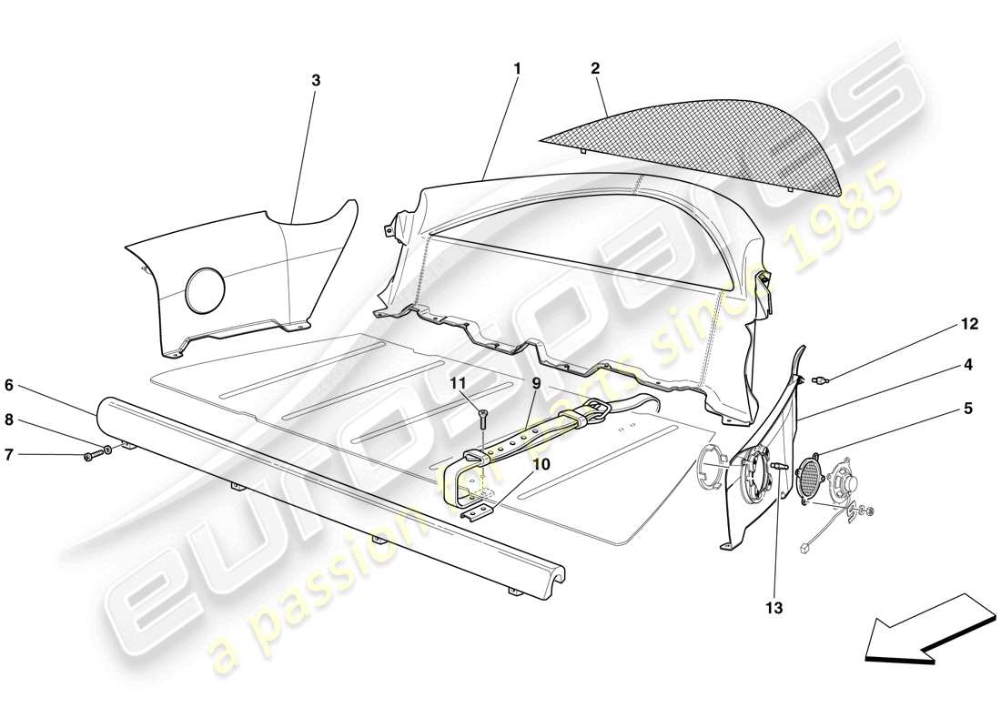 ferrari 599 gto (rhd) acabado interior diagrama de piezas