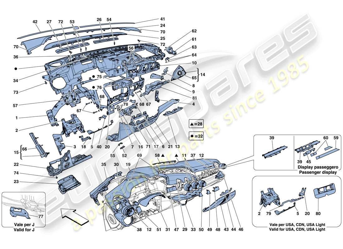 ferrari f12 tdf (usa) diagrama de piezas del tablero