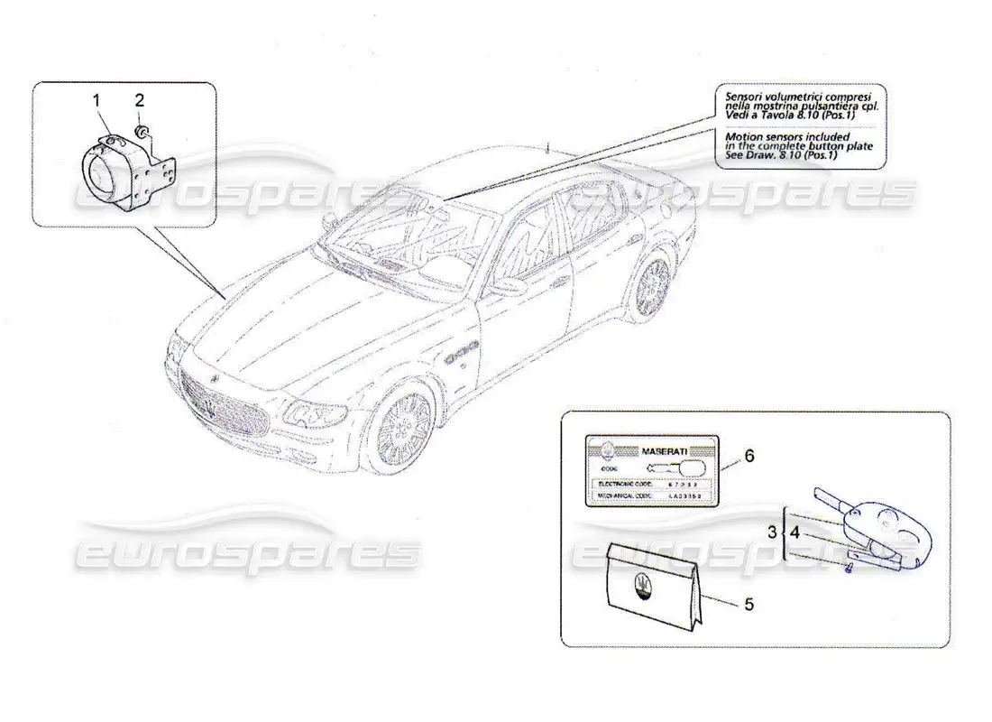 maserati qtp. (2010) 4.2 sistema de alarma e inmovilizador diagrama de piezas