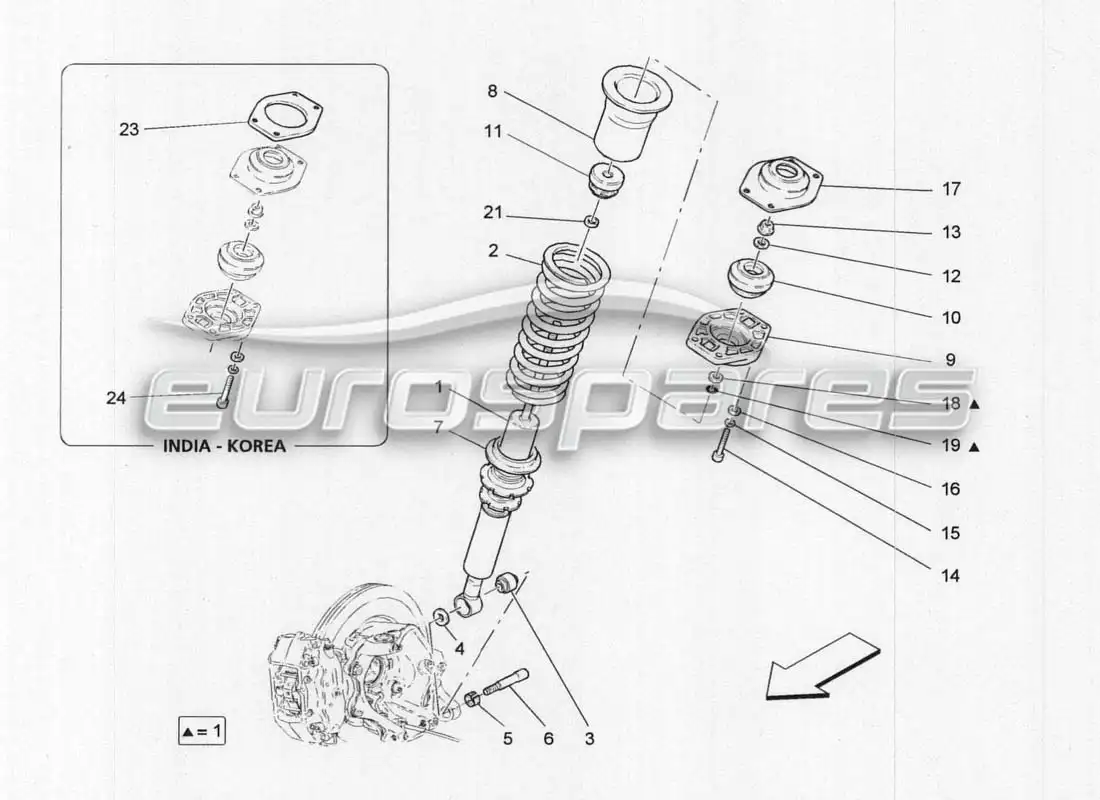 maserati grancabrio mc centenario órganos amortiguadores traseros diagrama de piezas