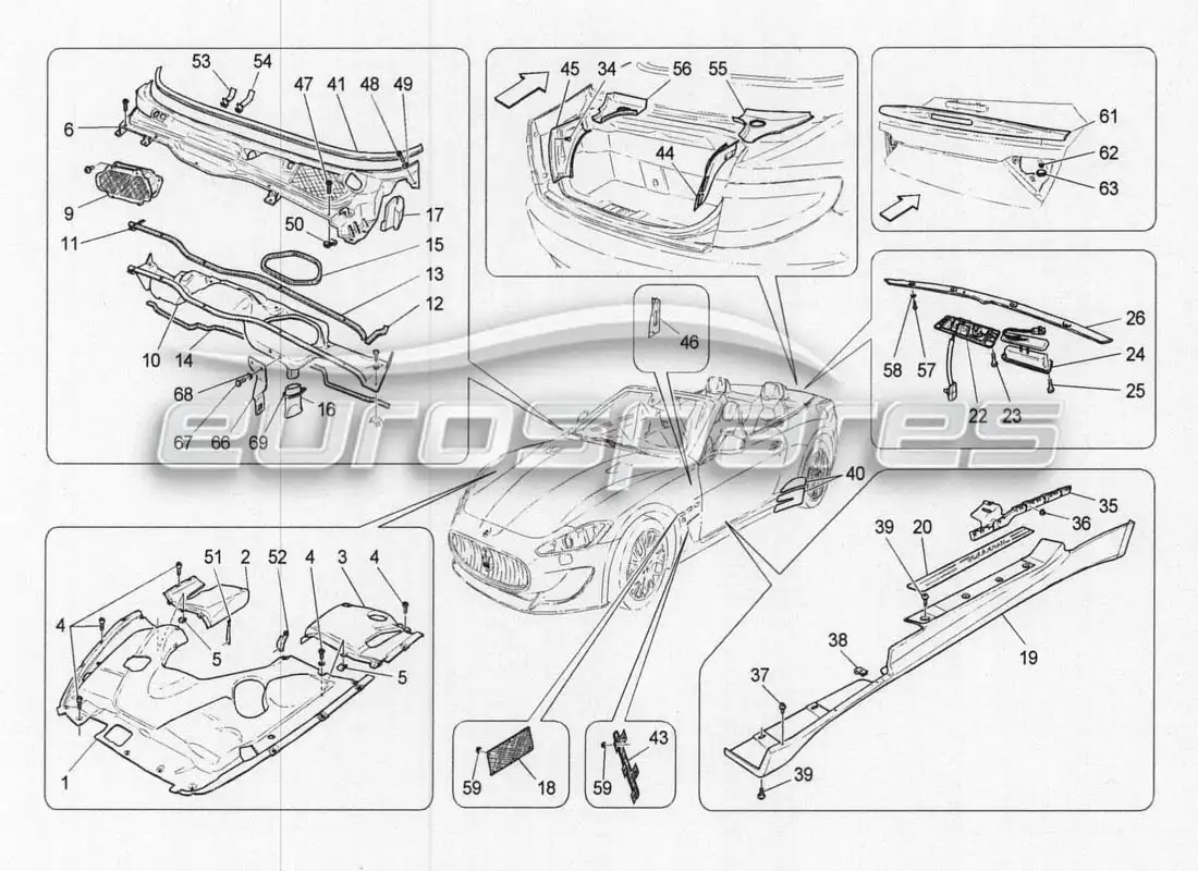 maserati grancabrio mc centenario molduras de escudos y paneles de cobertura diagrama de piezas