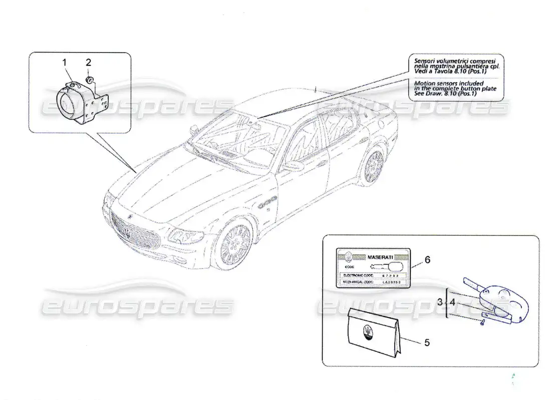 maserati qtp. (2010) 4.7 sistema de alarma e inmovilizador diagrama de piezas