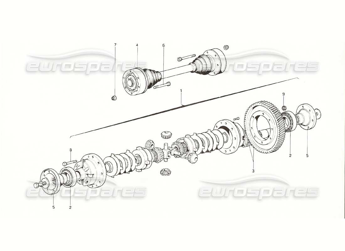 ferrari 308 gt4 dino (1976) differential & axle shaft (from gearbox no. 693) part diagram