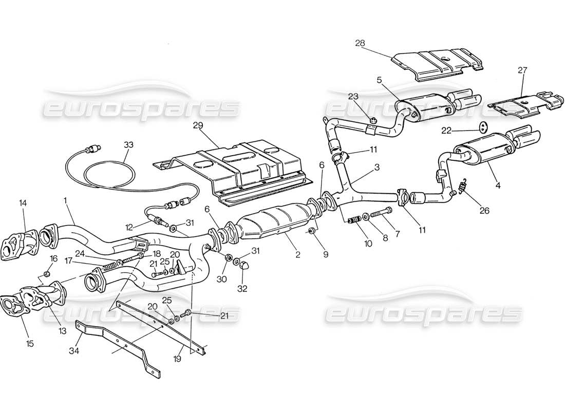 maserati 222 / 222e biturbo diagrama de piezas del sistema de escape con catalizador (3v)
