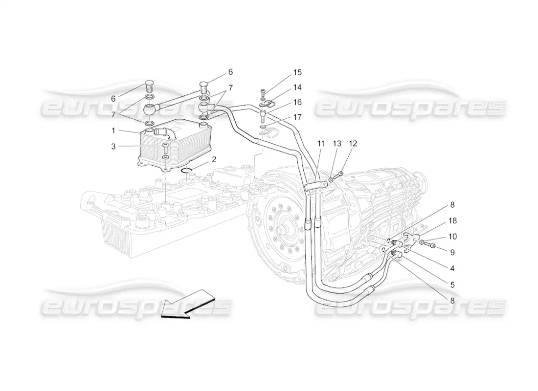 maserati grancabrio (2011) 4.7 diagrama de piezas de lubricación y refrigeración del aceite de la caja de cambios