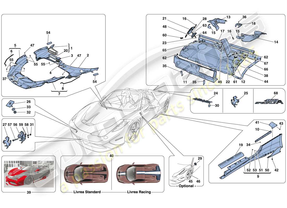 ferrari 458 speciale aperta (usa) protectores - acabado externo diagrama de piezas