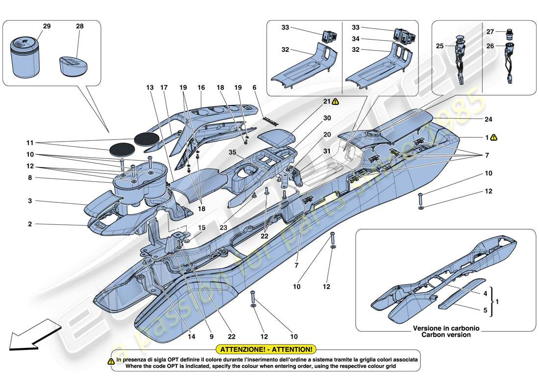 ferrari 488 gtb (usa) túnel - subestructura y accesorios diagrama de piezas