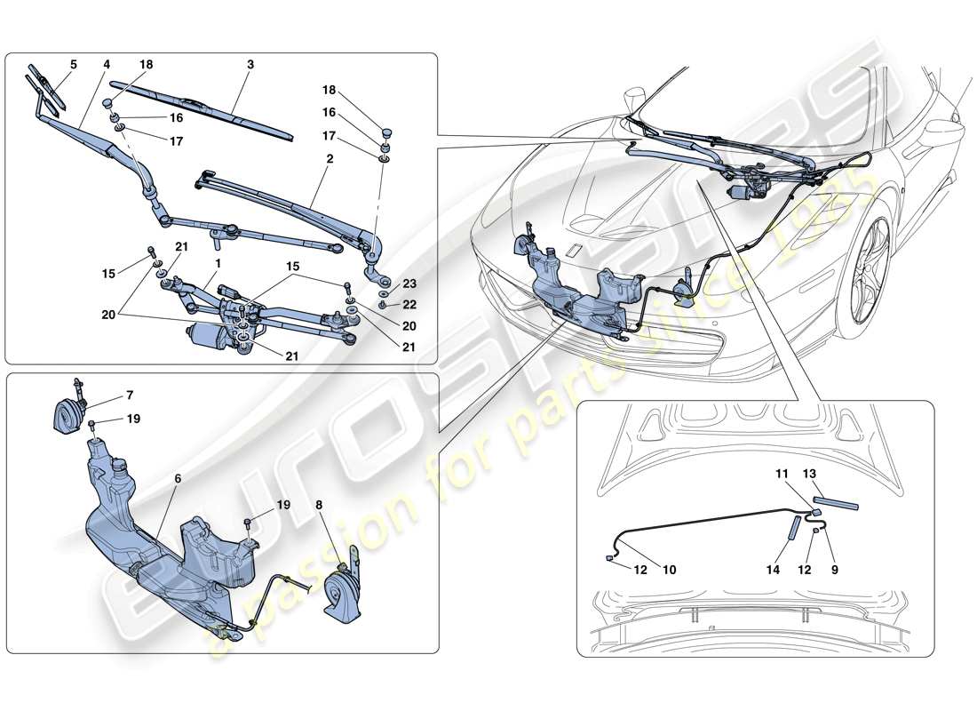 ferrari 458 speciale aperta (usa) limpiaparabrisas, arandela y bocina diagrama de piezas