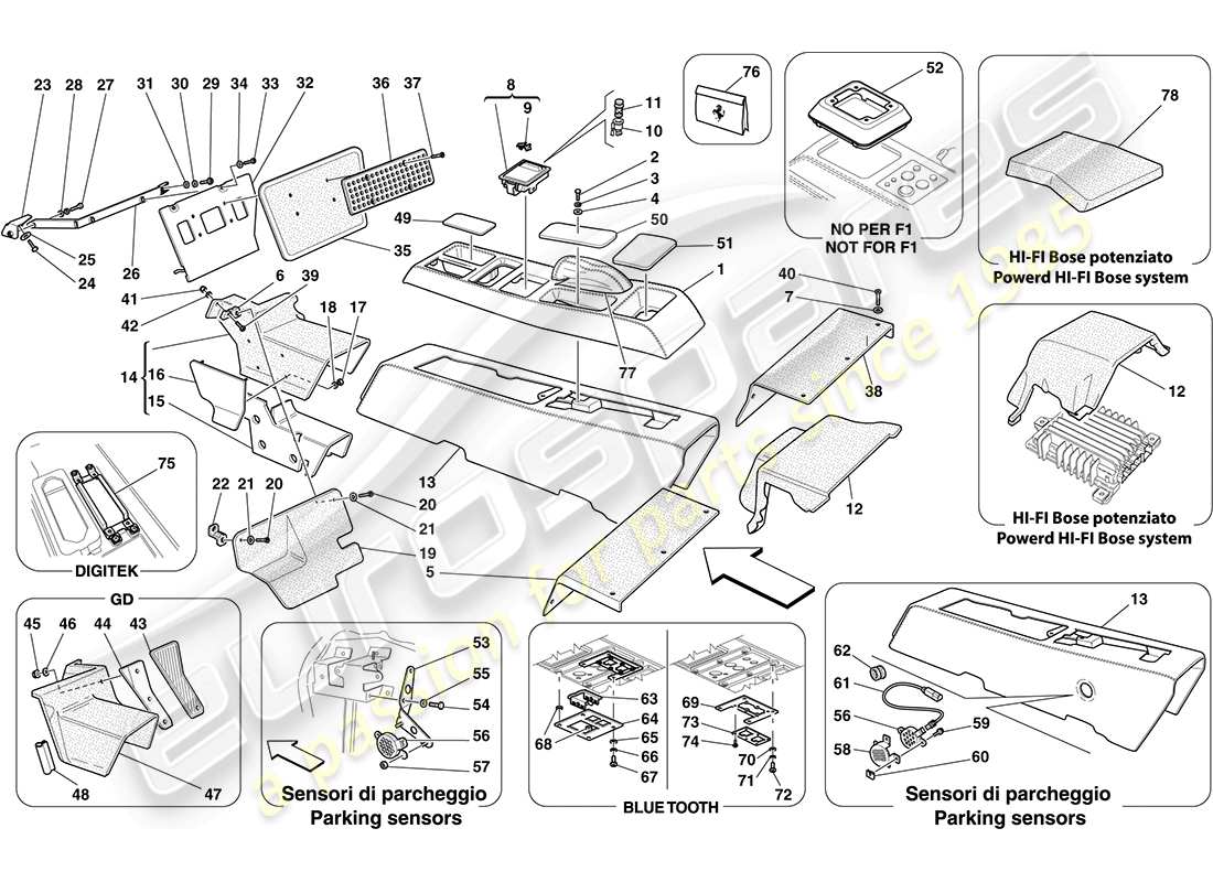 ferrari f430 coupe (usa) túnel - subestructura y accesorios diagrama de partes
