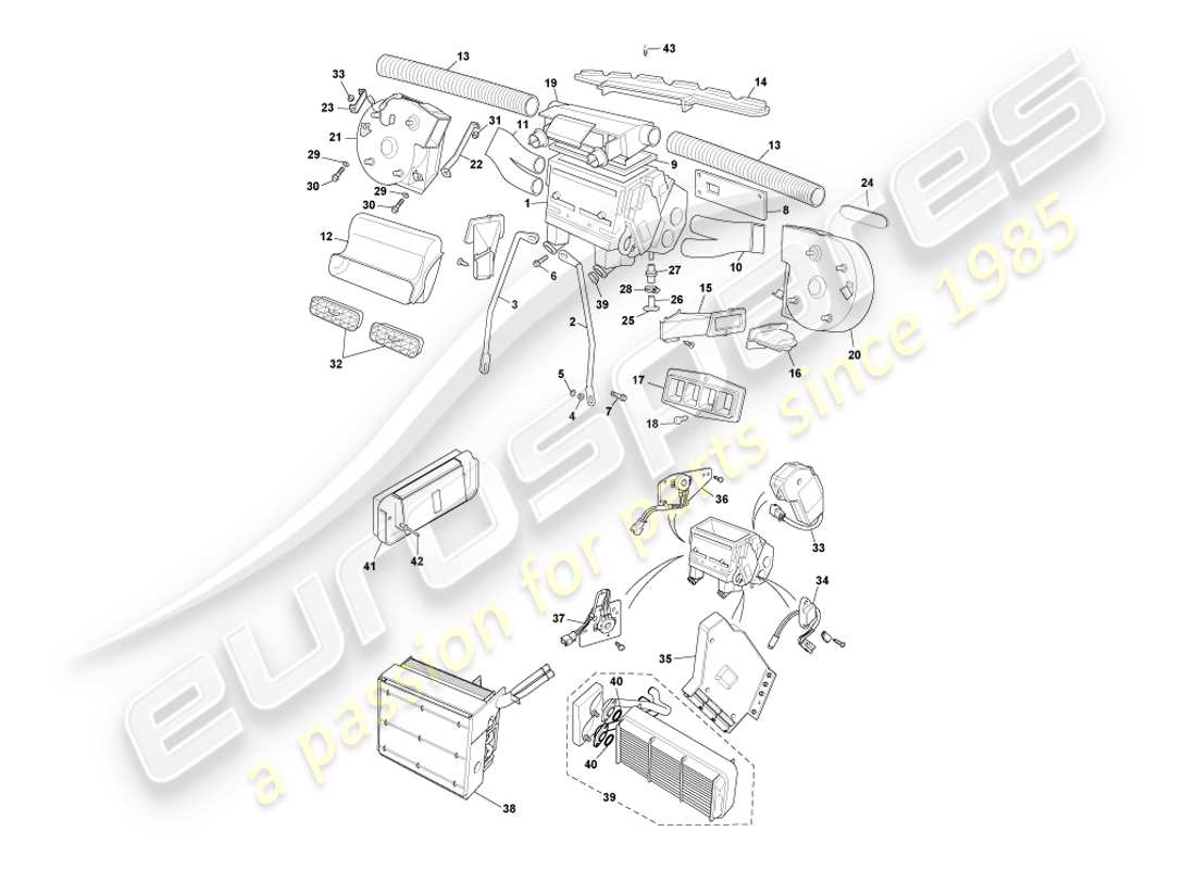 aston martin db7 vantage (1999) diagrama de piezas de instalación interior