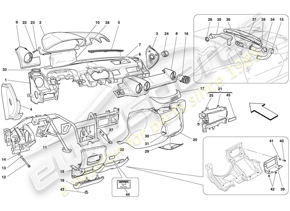 ferrari 599 sa aperta (rhd) panel diagrama de piezas