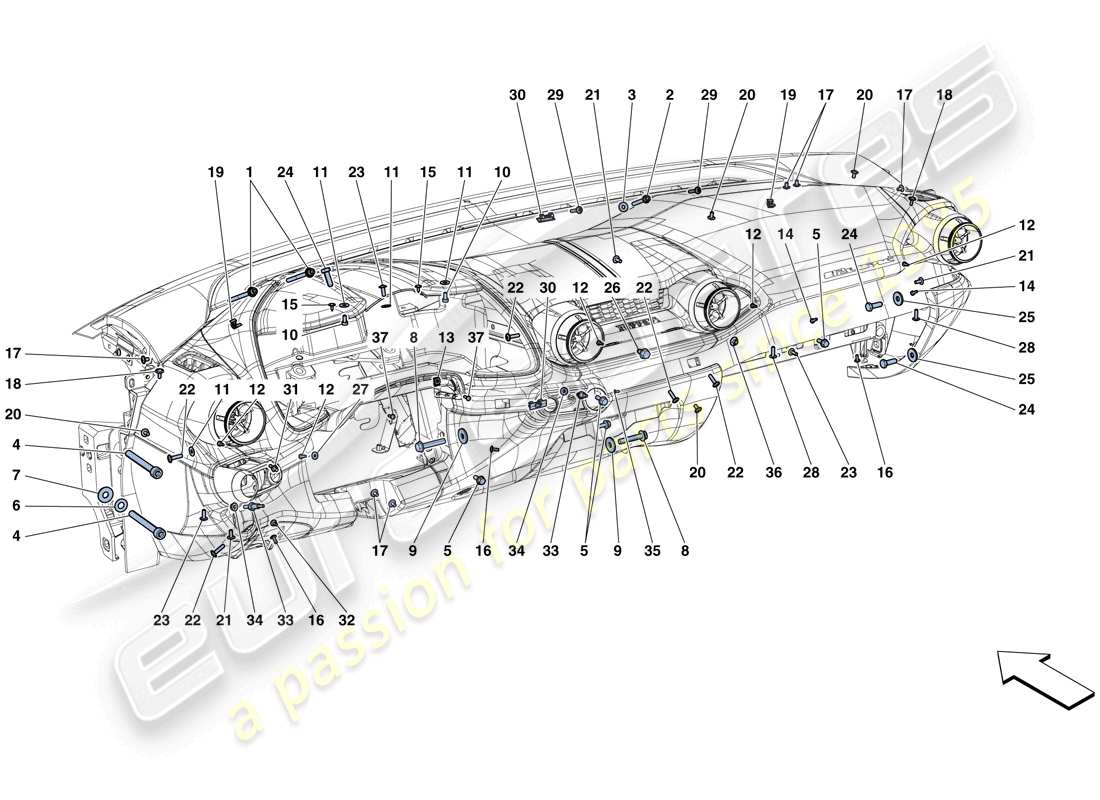 ferrari 812 superfast (usa) fijaciones del salpicadero esquema de piezas