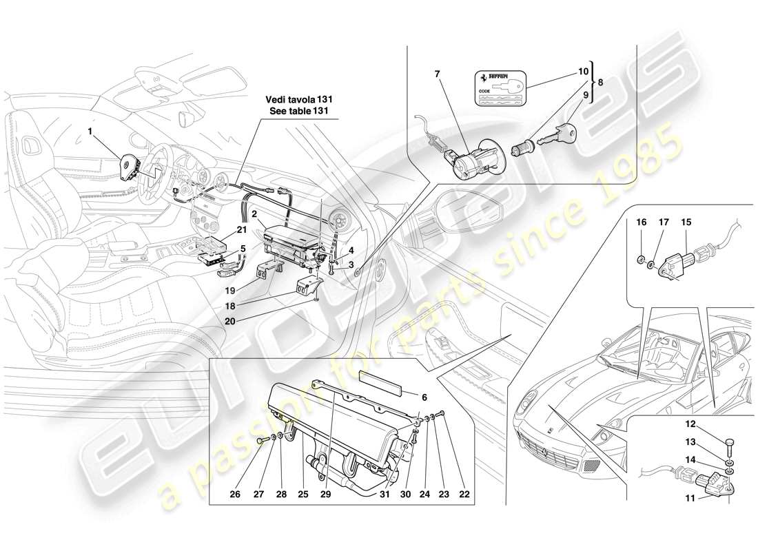 ferrari 599 gtb fiorano (usa) diagrama de piezas del airbag