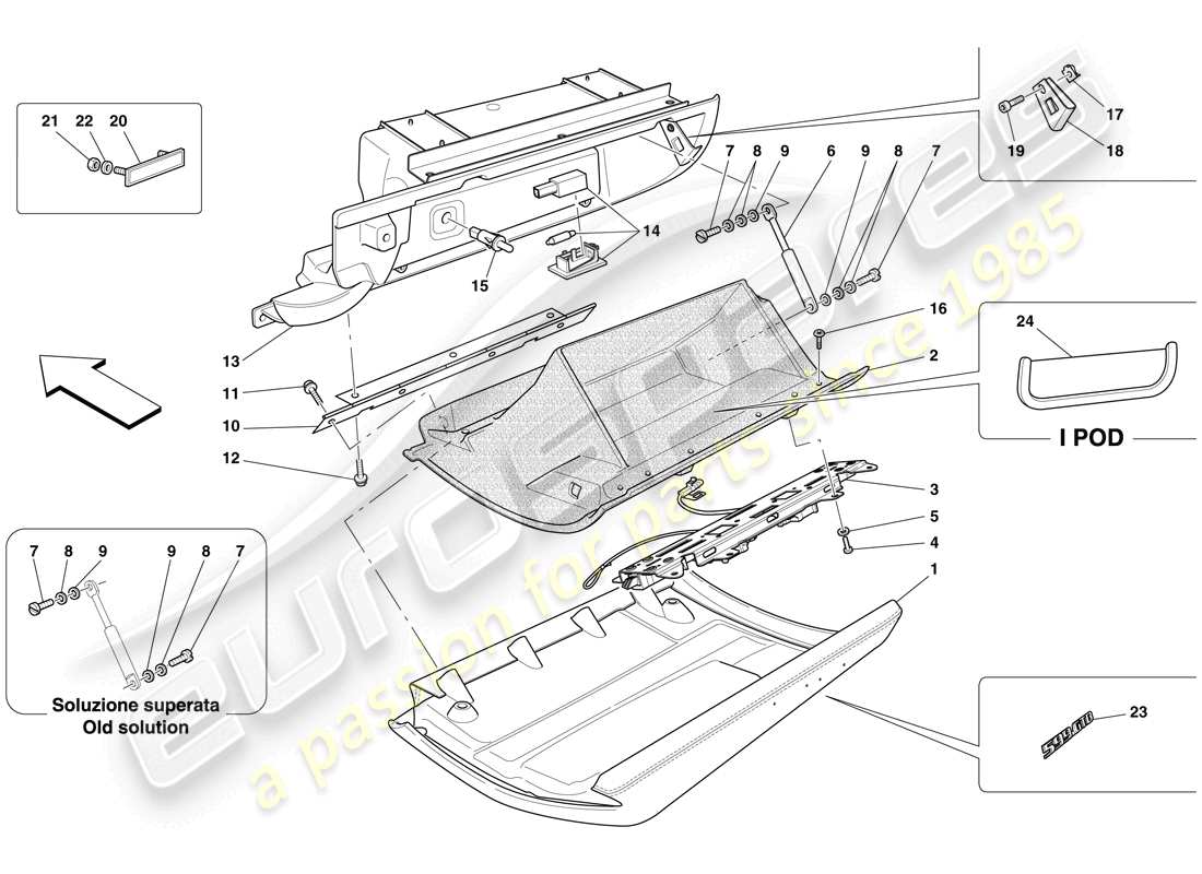 ferrari 599 gtb fiorano (rhd) guantera diagrama de piezas