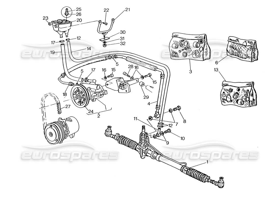 maserati 222 / 222e biturbo diagrama de piezas del sistema de dirección asistida (dirección derecha)