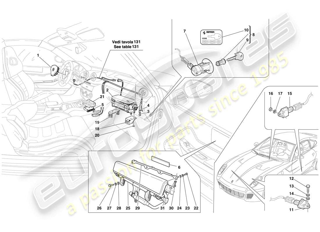 ferrari 599 gtb fiorano (rhd) bolsa de aire diagrama de piezas