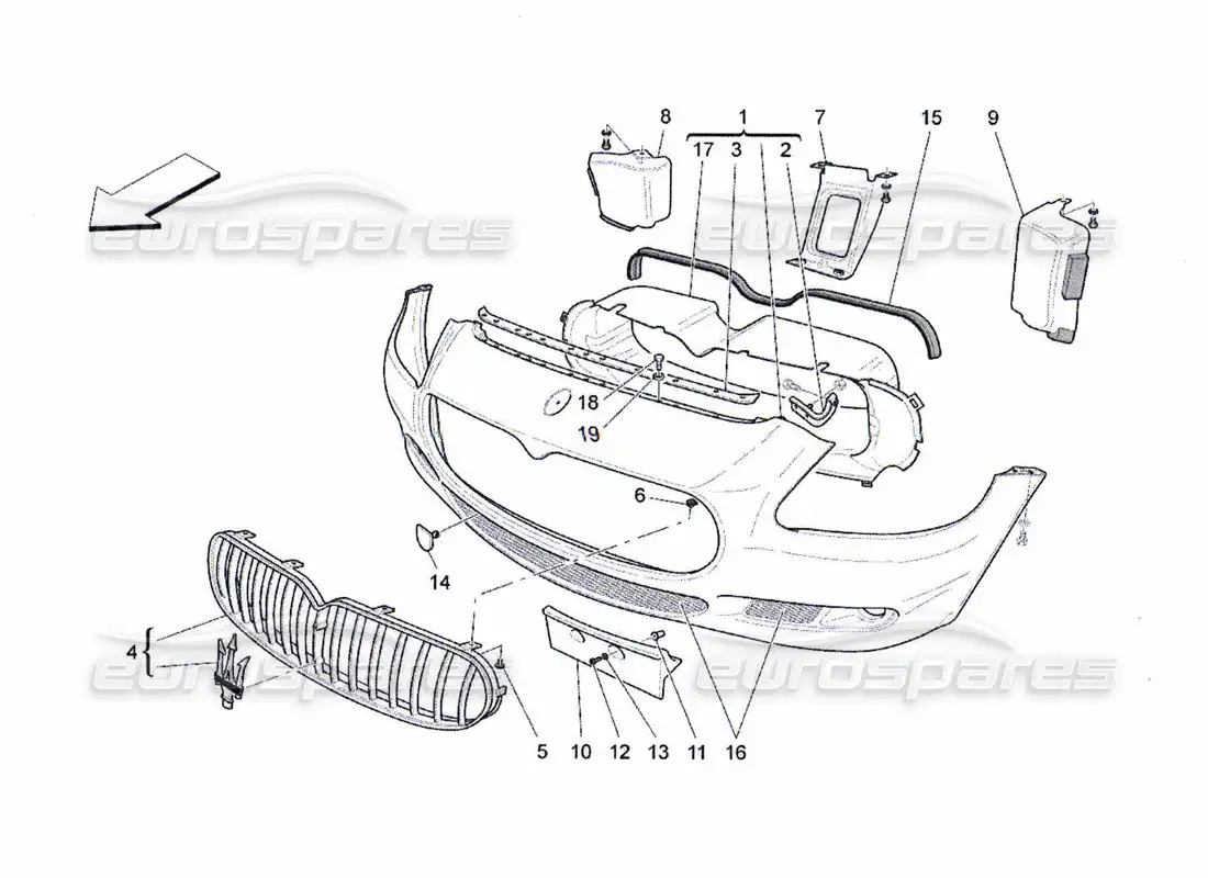 maserati qtp. (2010) 4.7 parachoques delantero diagrama de piezas
