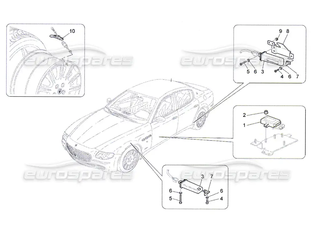 maserati qtp. (2010) 4.7 sistema de control de presión de neumáticos diagrama de piezas