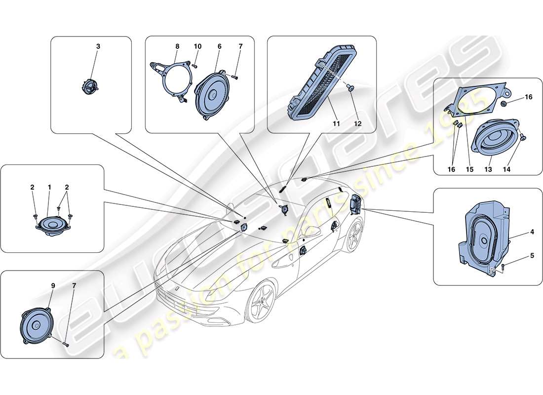 ferrari ff (rhd) diagrama de piezas del sistema de altavoces de audio