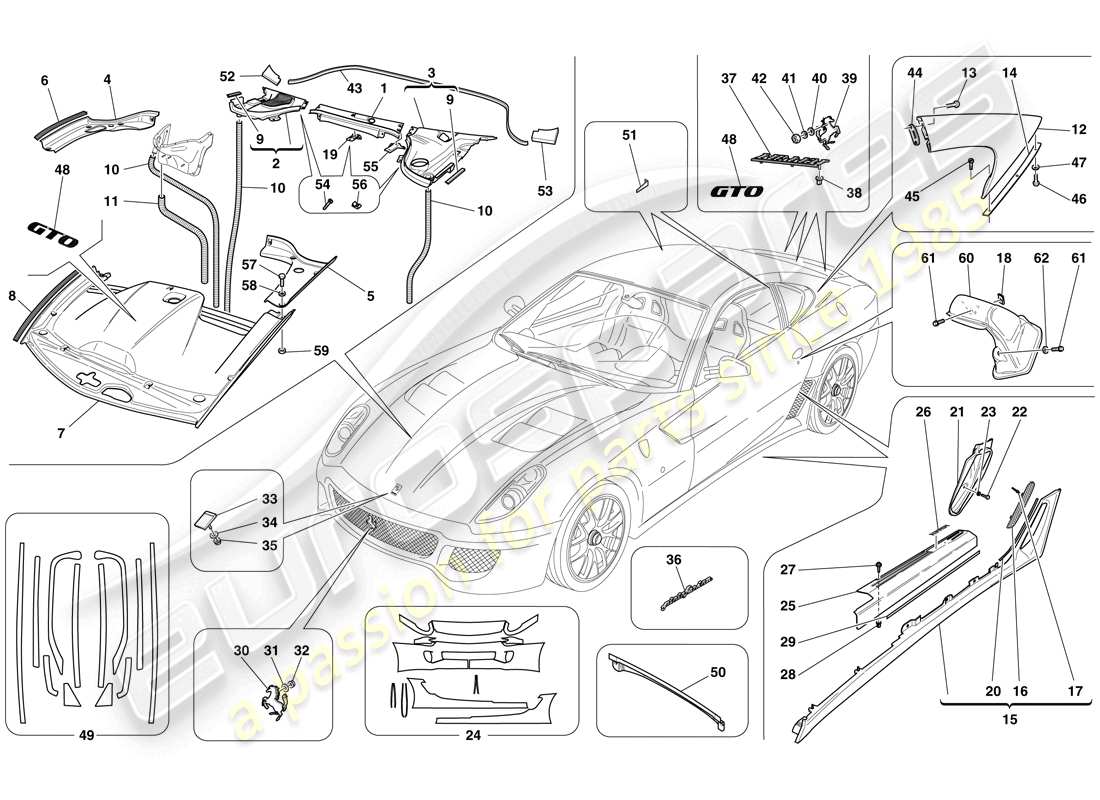 ferrari 599 gto (rhd) acabado exterior diagrama de piezas