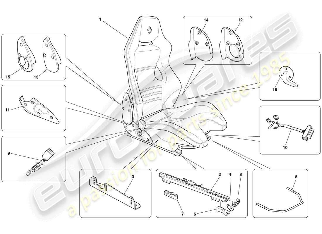 ferrari 599 gto (europe) asiento de carreras delantero - rieles y mecanismo diagrama de piezas
