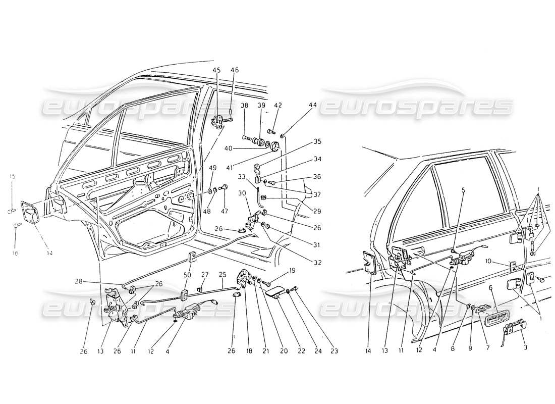 maserati 418 / 4.24v / 430 puertas traseras diagrama de piezas