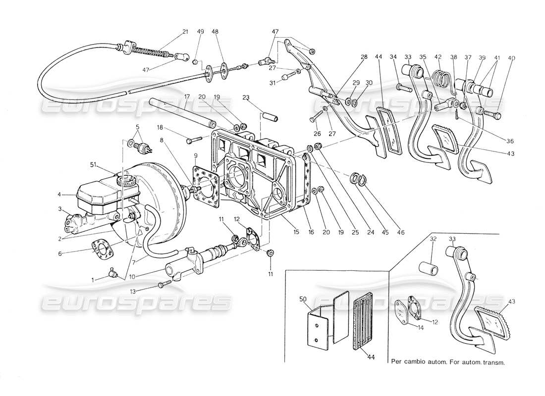 maserati biturbo spider conjunto de pedal - bomba de embrague de refuerzo de freno para diagrama de piezas rhd