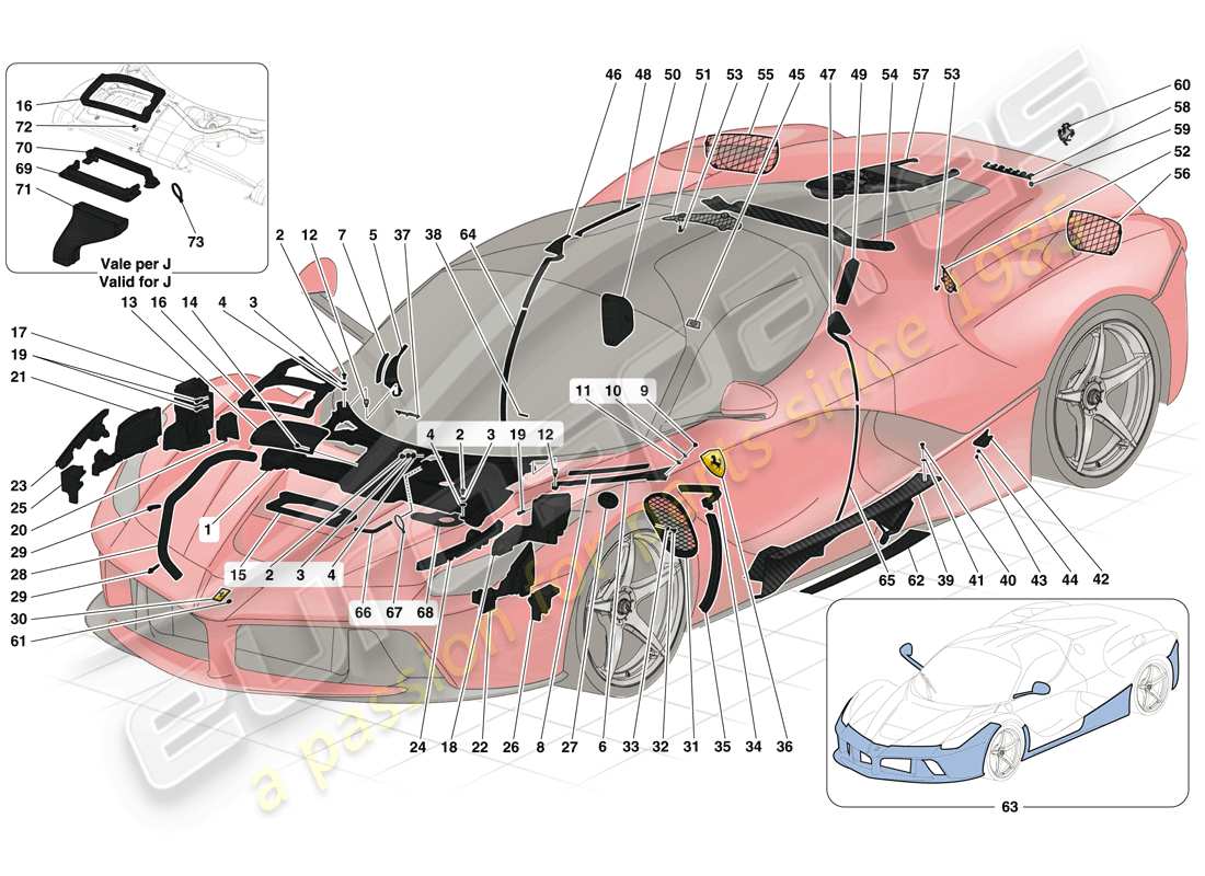 ferrari laferrari (usa) escudos y acabados diagrama de piezas