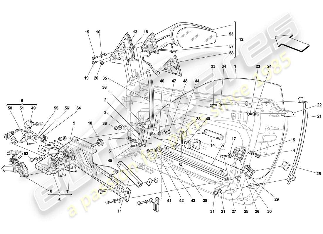 ferrari f430 scuderia (usa) puertas - ventanas eléctricas y espejo retrovisor diagrama de piezas