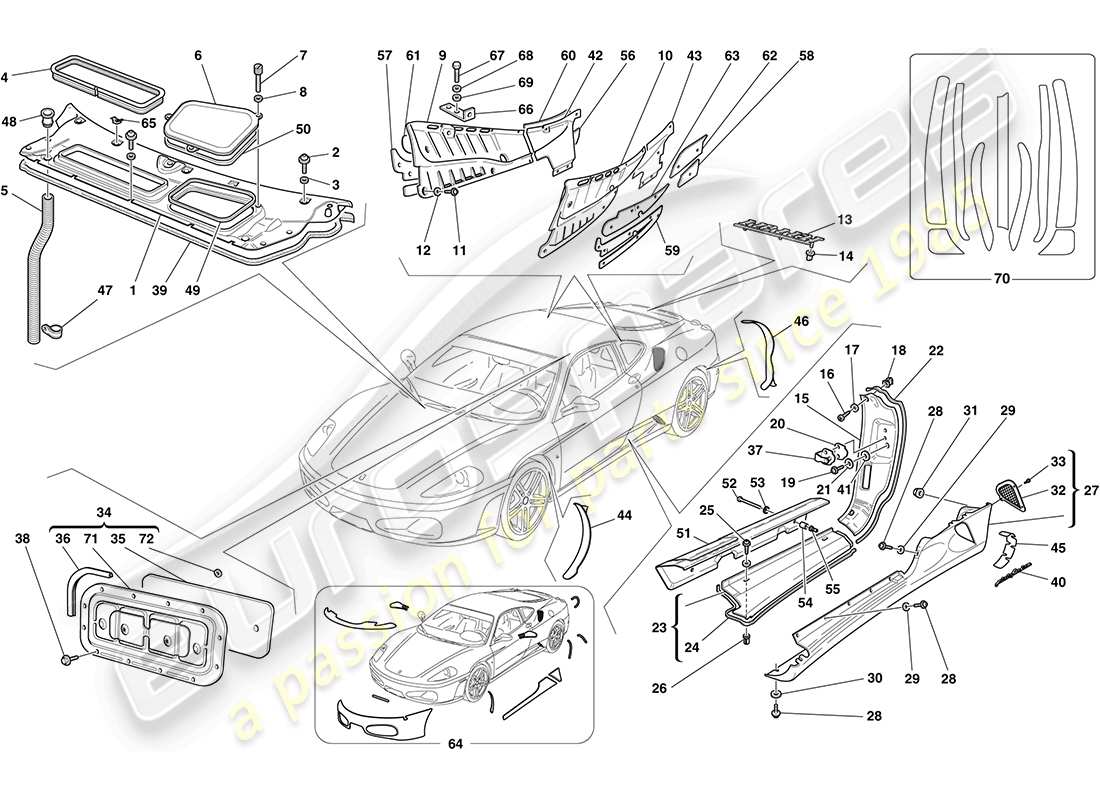 ferrari f430 coupe (rhd) escudos - acabado externo diagrama de piezas