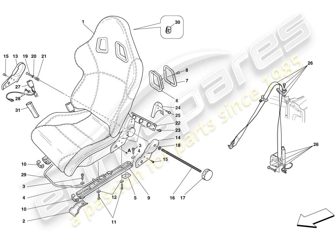 ferrari f430 spider (rhd) asiento de carreras - opcional diagrama de piezas