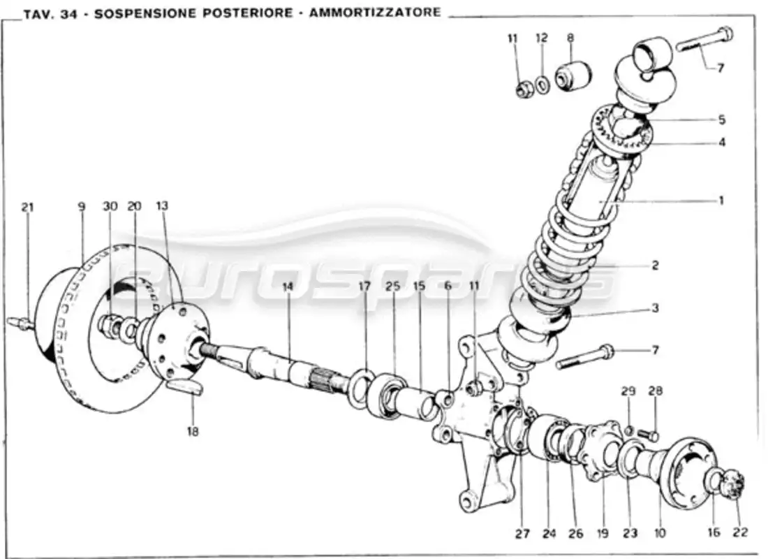 ferrari 246 gt series 1 suspensión trasera - amortiguador diagrama de piezas