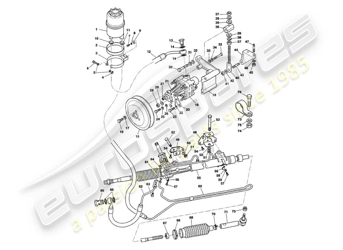 aston martin v8 volante (1999) dirección asistida diagrama de piezas