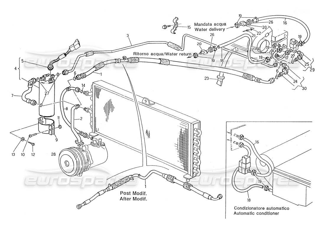 maserati karif 2.8 diagrama de piezas de la dirección derecha del sistema de aire acondicionado (después de la modificación)