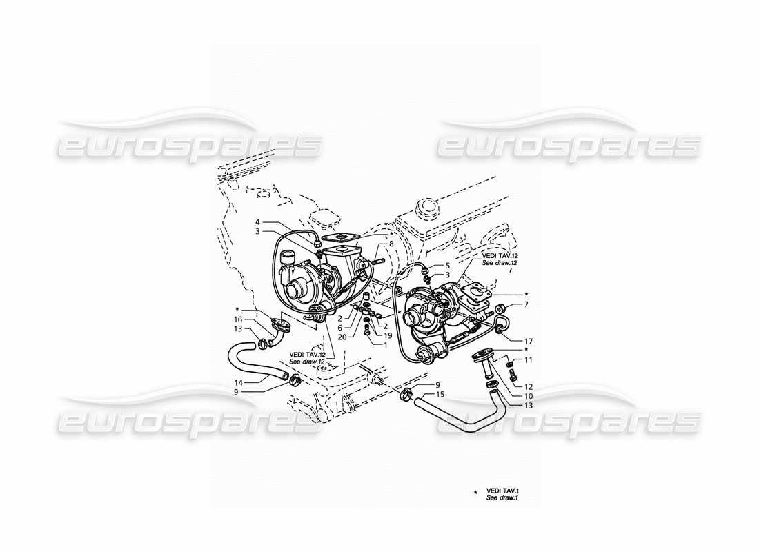 maserati qtp. 3.2 v8 (1999) lubricación de turbosopladores diagrama de piezas