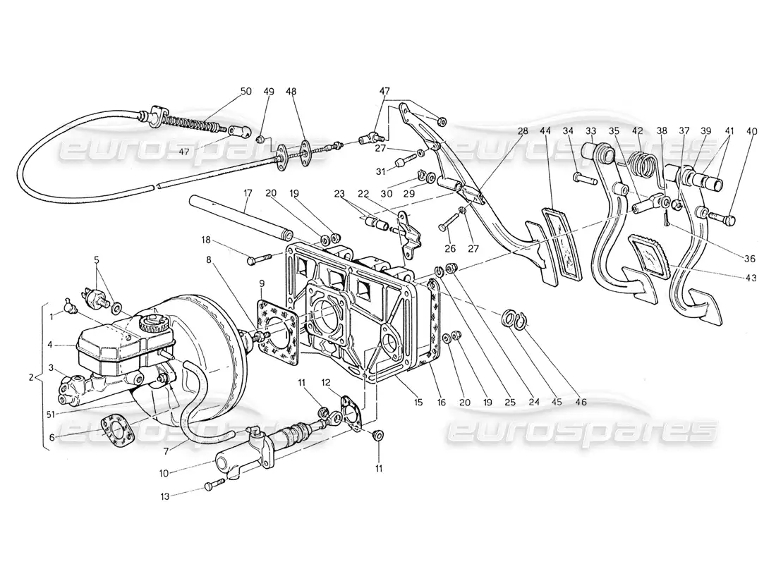 maserati 228 conjunto de pedal: diagrama de pieza de la bomba del embrague del servofreno (dirección mecánica izquierda)