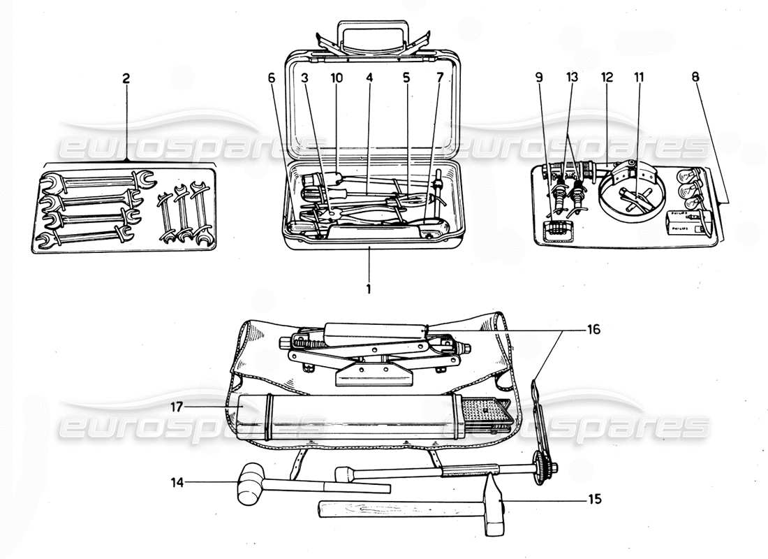 ferrari 365 gtc4 (mechanical) kits de herramientas - revisión diagrama de piezas