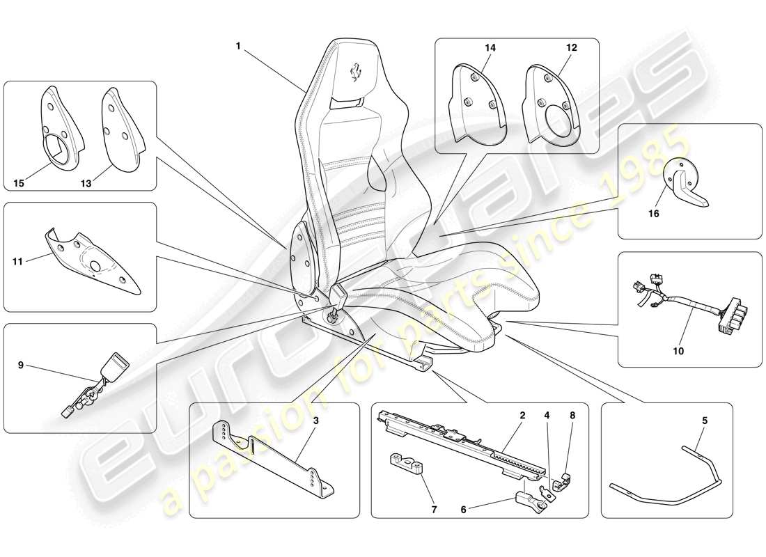 ferrari 599 gto (usa) asiento de carreras delantero - rieles y mecanismo diagrama de piezas