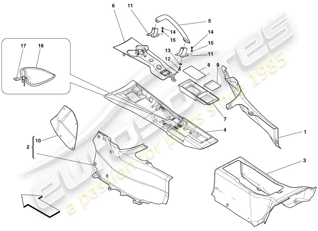 ferrari 599 gto (rhd) túnel - subestructura y accesorios diagrama de piezas