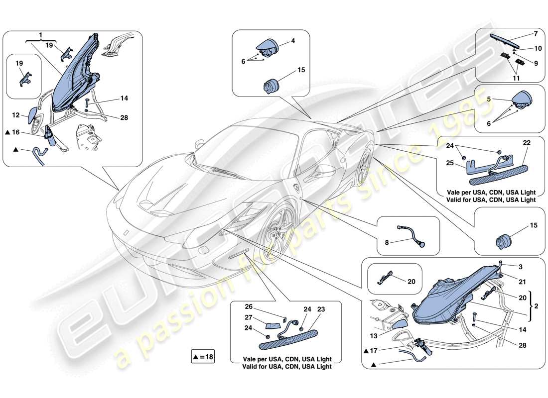 ferrari 458 speciale (rhd) faros y luces traseras diagrama de piezas