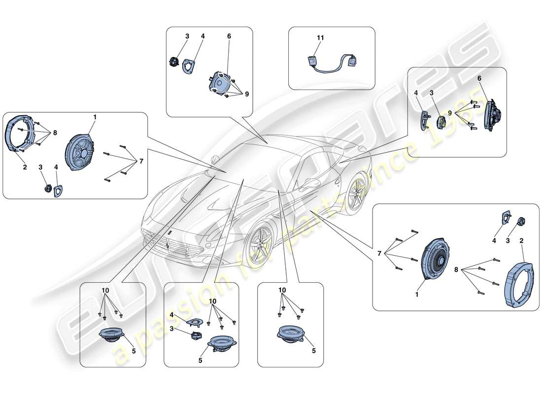 ferrari california t (rhd) sistema de altavoces de audio diagrama de piezas