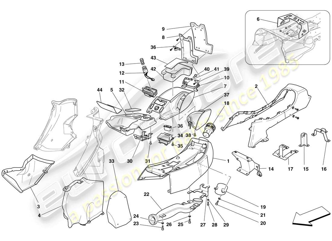 ferrari 612 scaglietti (rhd) túnel - subestructura y accesorios diagrama de piezas