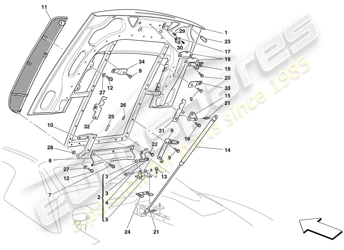 ferrari f430 scuderia spider 16m (rhd) tapa del compartimiento del motor diagrama de piezas