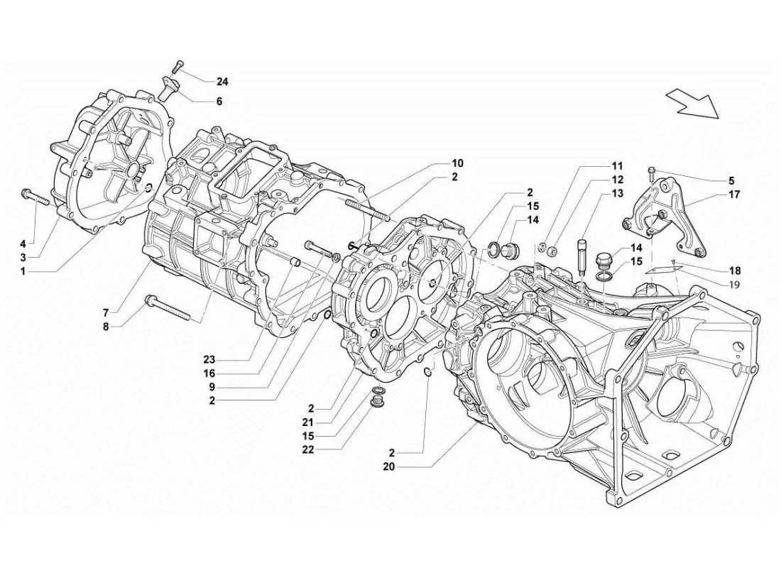 lamborghini gallardo sts ii sc caja de cambios - diagrama de piezas de la caja del diferencial trasero