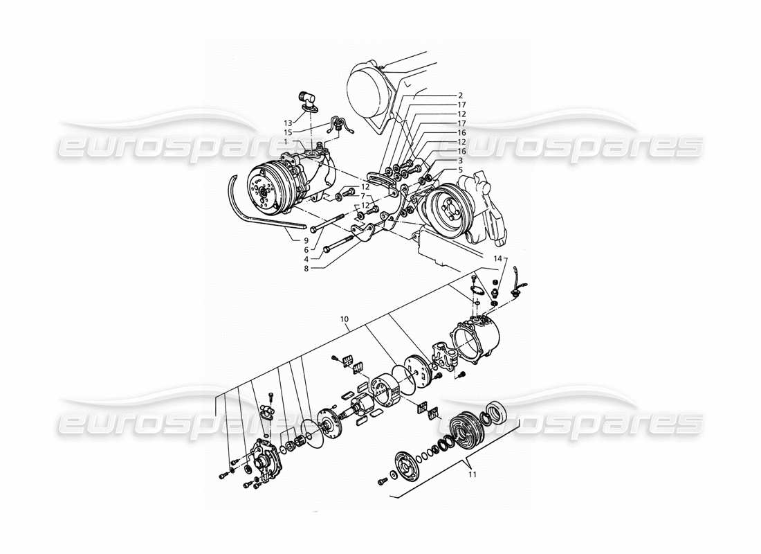 maserati qtp. 3.2 v8 (1999) diagrama de piezas del compresor de aire y soportes